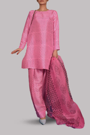 Sachet Pink Block Print Raw Silk Set