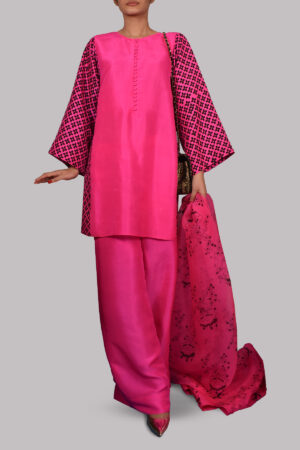 Diva Pink Block Print Raw Silk Set