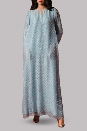 Blue Atoll Crystal Embellished Organza Maxi Dress
