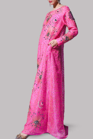 Diva Pink Embellished Organza Maxi Dress
