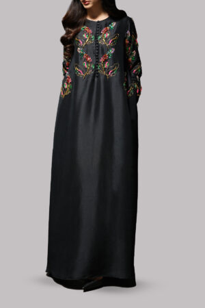 Black Crystal and Sequin Embellished Silk Maxi Dress