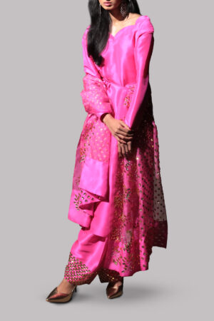 Diva Pink Embellished Raw Silk Set
