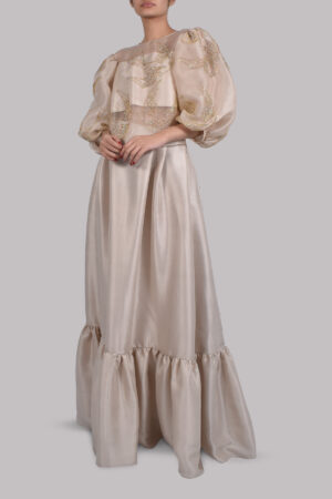 White Swan Embellished Organza Blouse Skirt Set