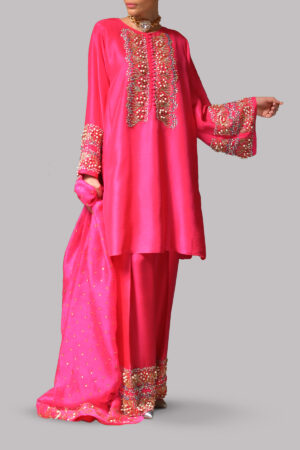 Beetroot Purple Embellished Raw Silk Set