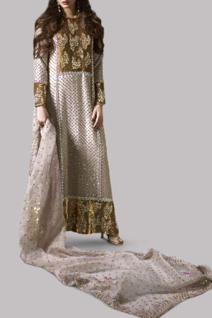Silver Grey Embellished Raw Silk Maxi Set