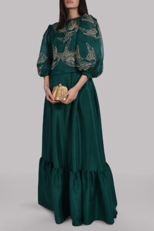 Evergreen Embellished Organza Blouse Skirt Set
