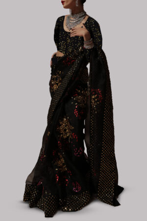 Black Embellished Organza Sari