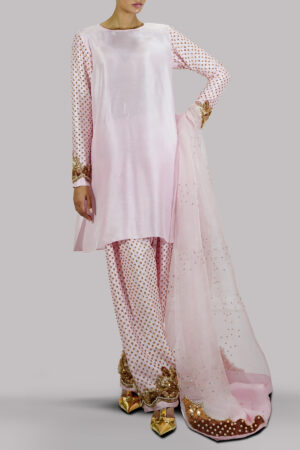 Rose Shadow Embellished Raw Silk Set