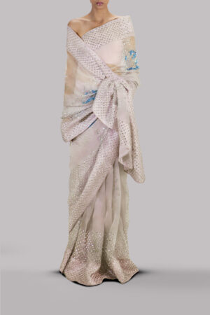 White Sand Embellished Organza Sari