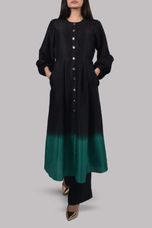 Black Ultramarine Green Ombre Raw Silk Tunic Set