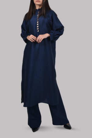 Black Iris Navy Raglan Raw Silk Tunic Set