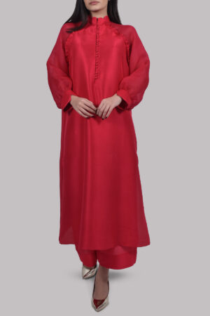 Oversized Tango Red Raw Silk Tunic