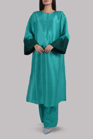 Arcadia Green Oversized Raw Silk Tunic Set