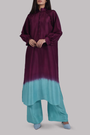 Grape Wine Raglan Ombre Raw Silk Tunic Set