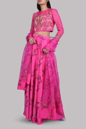 Diva Pink Embellished Blouse Skirt Dupatta Set