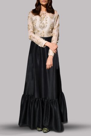 White Swan Embellished Blouse Skirt Set