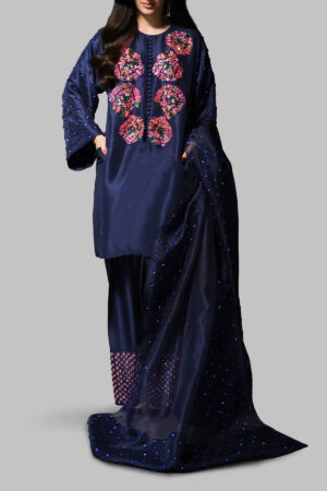 Black Iris Embellished Raw Silk Set