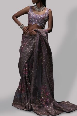 Steeple Gray Embellished Organza Sari