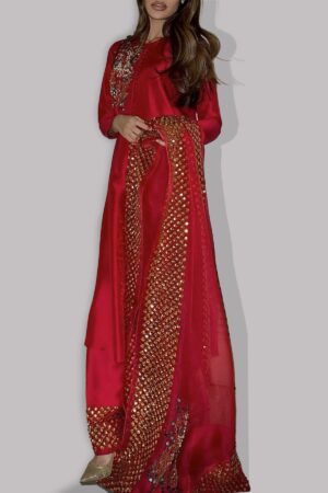 Lollipop Red Embellished Raw Silk Set