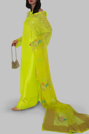 Lime Punch Embellished Raw Silk Set