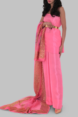 Pink Lemonade Embellished Raw Silk Set