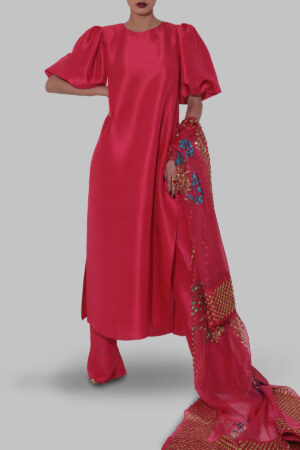 Lollipop Red Embellished Raw Silk Set