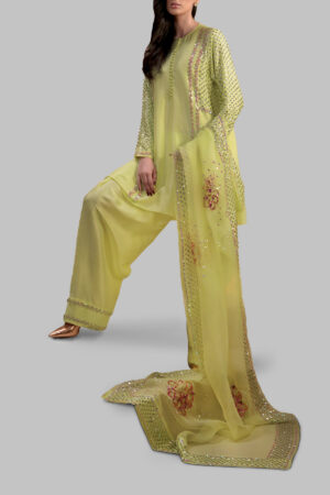 Verbena Yellow Embellished Raw Silk Set