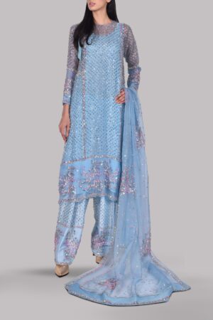 Cashmere Blue Embellished Organza Set