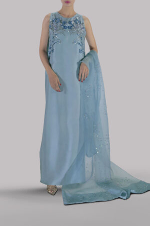 Sterling Blue Embellished Raw Silk Maxi Set