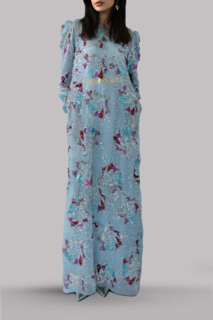 Aquamarine Embellished Organza Maxi