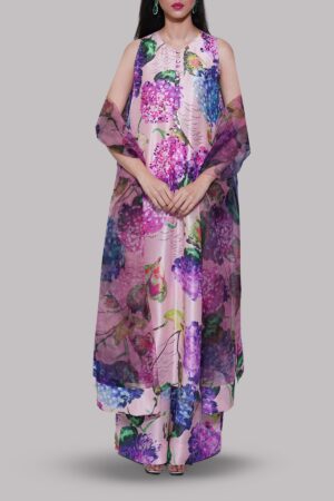 Crystal Rose Printed Raw Silk Set