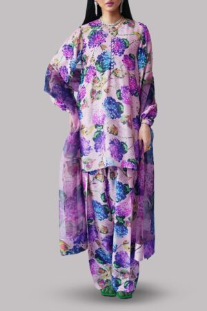 Crystal Rose Printed Embellished Raw Silk Set