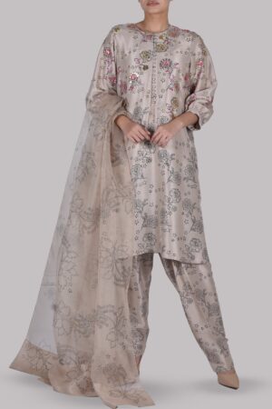 Moonlight Beige Block Printed and Embellished Set