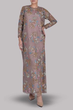 Taupe Gray Embellished Maxi