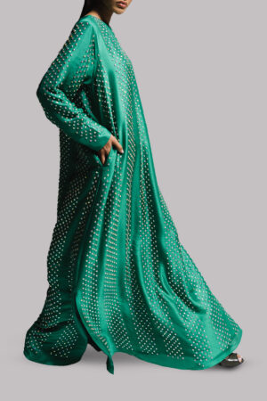 Emerald Green Crystal Embellished Silk Maxi Dress