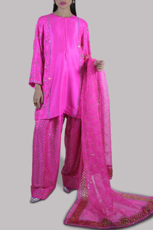 Diva Pink Embellished Raw Silk Set