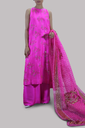 Diva Pink Embellished Raw Silk Set