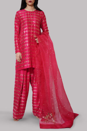 Toreador Red Embellished Raw Silk Set