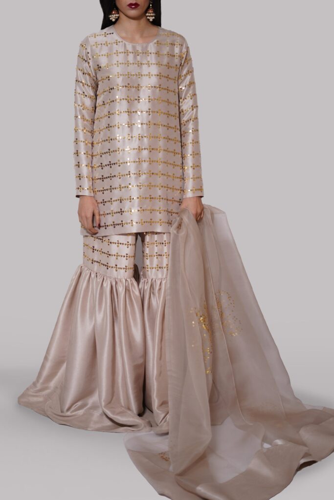 French Oak Embellished Raw Silk Set 