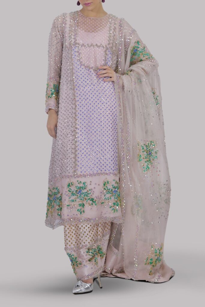 Peach Blush Embellished Organza Set 