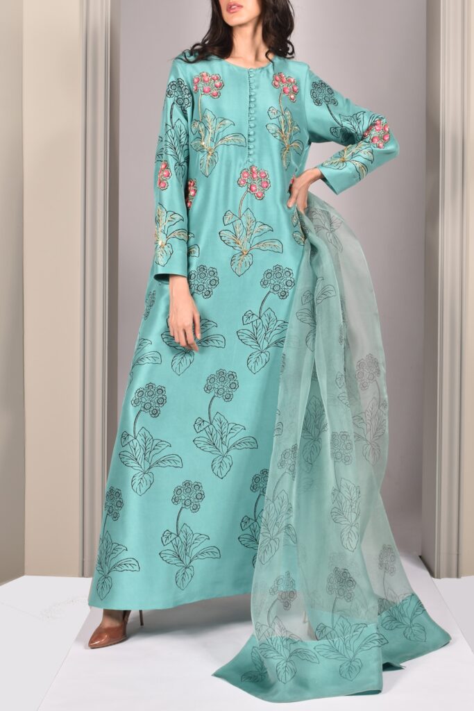 Waterfall Green Block maxi dress