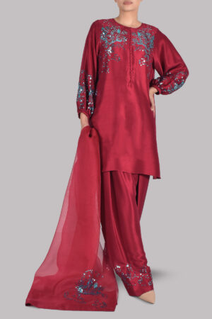 Chilli Pepper Embellished Raw Silk Set