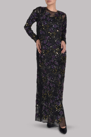 Black Embellished Italian Organza Maxi