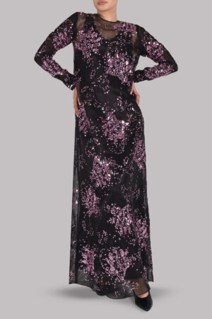 Black Embellished Italian Organza Maxi