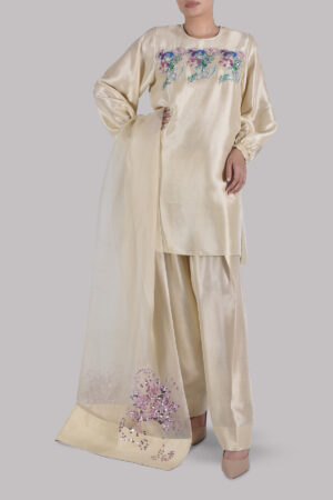 Lamb's Wool Embellished Raw Silk Set