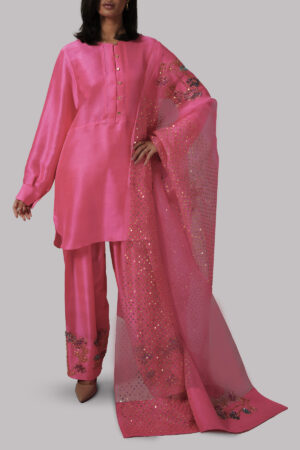 Fandango Pink Embellished Raw Silk Set