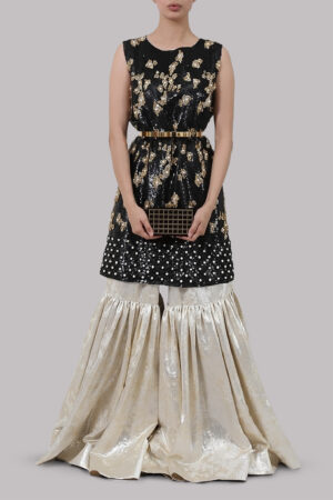 Black Embellished Tunic and Brocade Gharara Set
