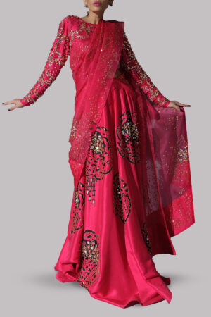 Rose Red Embellished Skirt Set