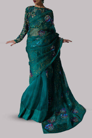 Evergreen Embellished Organza Sari