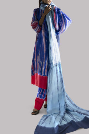 Tango Red and Princess Blue Tie Dye Raw Silk Set